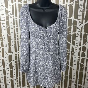 Sadie & Sage Washed Gauze Ditsy Floral U-Neck Boho Tunic Top Gray White sz M